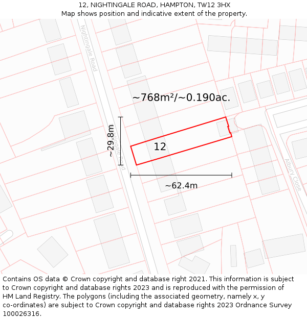 12, NIGHTINGALE ROAD, HAMPTON, TW12 3HX: Plot and title map