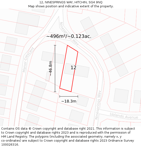 12, NINESPRINGS WAY, HITCHIN, SG4 9NQ: Plot and title map