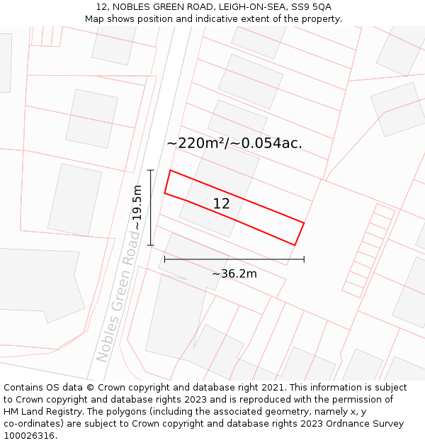 12, NOBLES GREEN ROAD, LEIGH-ON-SEA, SS9 5QA: Plot and title map