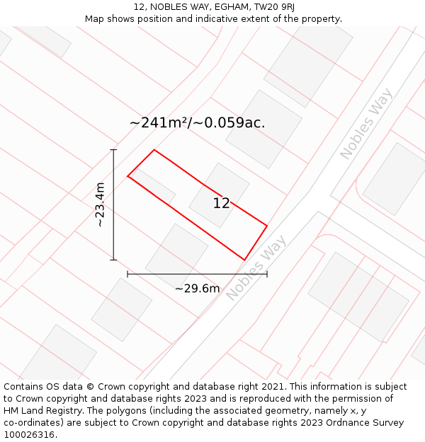 12, NOBLES WAY, EGHAM, TW20 9RJ: Plot and title map