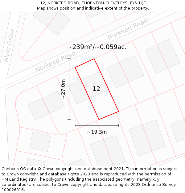 12, NORKEED ROAD, THORNTON-CLEVELEYS, FY5 1QE: Plot and title map