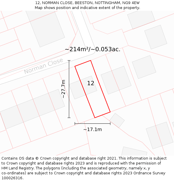 12, NORMAN CLOSE, BEESTON, NOTTINGHAM, NG9 4EW: Plot and title map