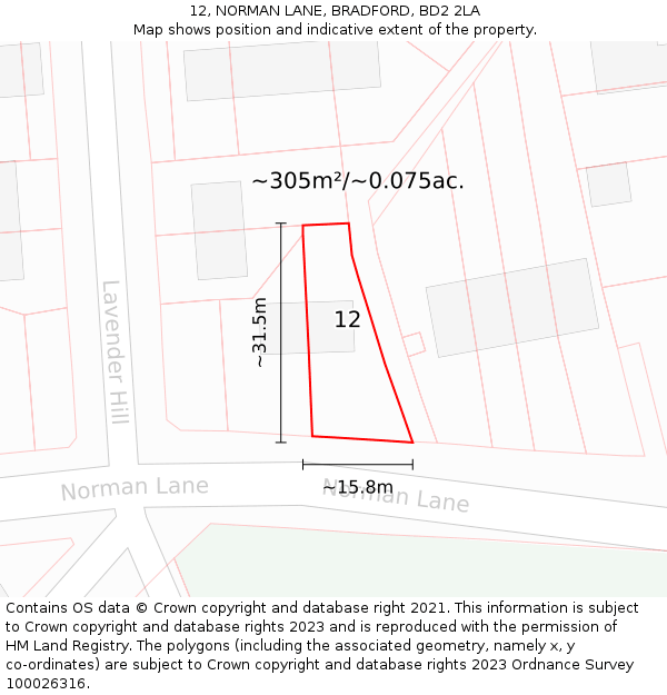 12, NORMAN LANE, BRADFORD, BD2 2LA: Plot and title map