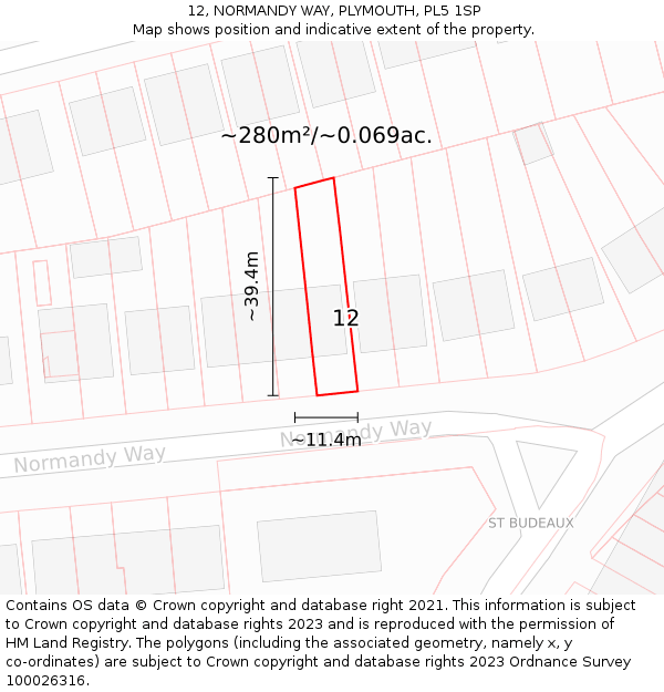 12, NORMANDY WAY, PLYMOUTH, PL5 1SP: Plot and title map