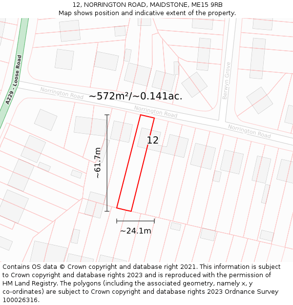 12, NORRINGTON ROAD, MAIDSTONE, ME15 9RB: Plot and title map
