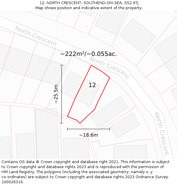 12, NORTH CRESCENT, SOUTHEND-ON-SEA, SS2 6TJ: Plot and title map