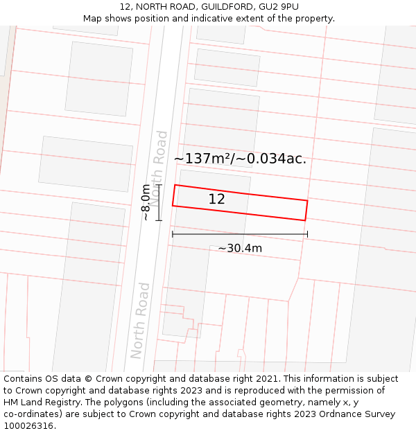 12, NORTH ROAD, GUILDFORD, GU2 9PU: Plot and title map