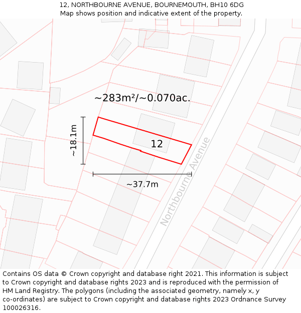 12, NORTHBOURNE AVENUE, BOURNEMOUTH, BH10 6DG: Plot and title map