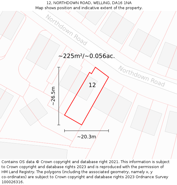 12, NORTHDOWN ROAD, WELLING, DA16 1NA: Plot and title map