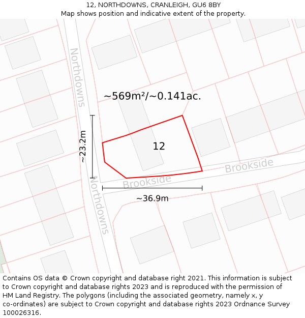 12, NORTHDOWNS, CRANLEIGH, GU6 8BY: Plot and title map