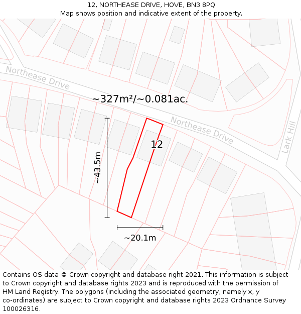 12, NORTHEASE DRIVE, HOVE, BN3 8PQ: Plot and title map
