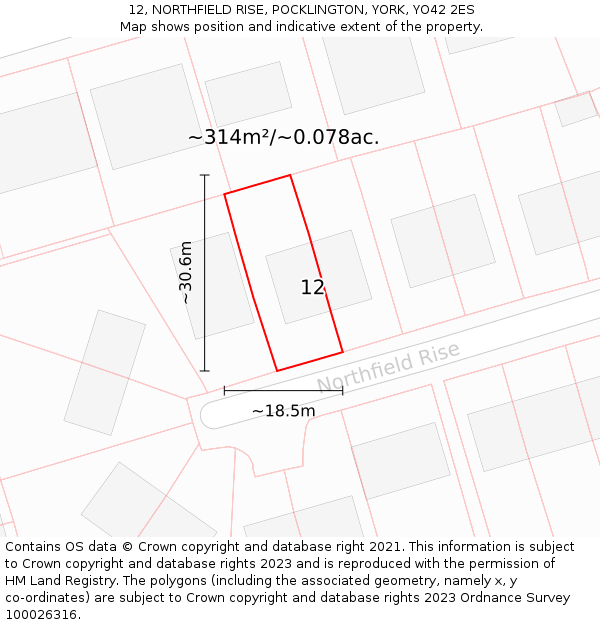 12, NORTHFIELD RISE, POCKLINGTON, YORK, YO42 2ES: Plot and title map