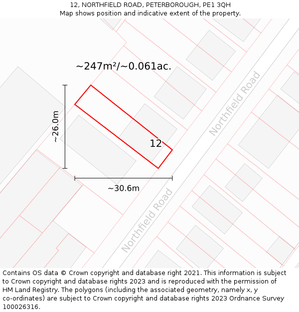 12, NORTHFIELD ROAD, PETERBOROUGH, PE1 3QH: Plot and title map