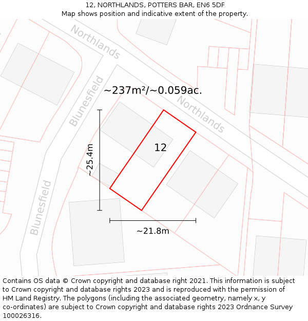 12, NORTHLANDS, POTTERS BAR, EN6 5DF: Plot and title map