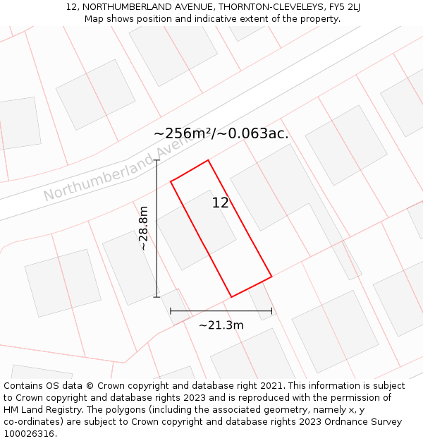 12, NORTHUMBERLAND AVENUE, THORNTON-CLEVELEYS, FY5 2LJ: Plot and title map