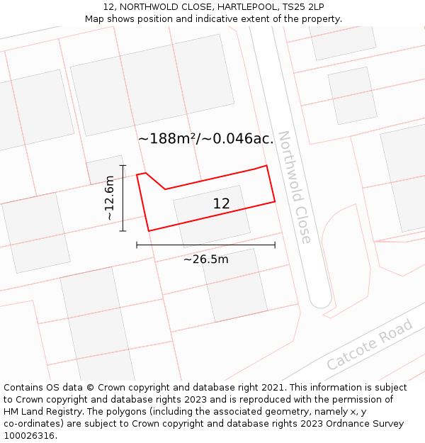 12, NORTHWOLD CLOSE, HARTLEPOOL, TS25 2LP: Plot and title map