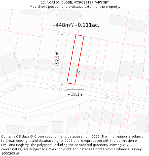 12, NORTON CLOSE, WORCESTER, WR5 3EY: Plot and title map