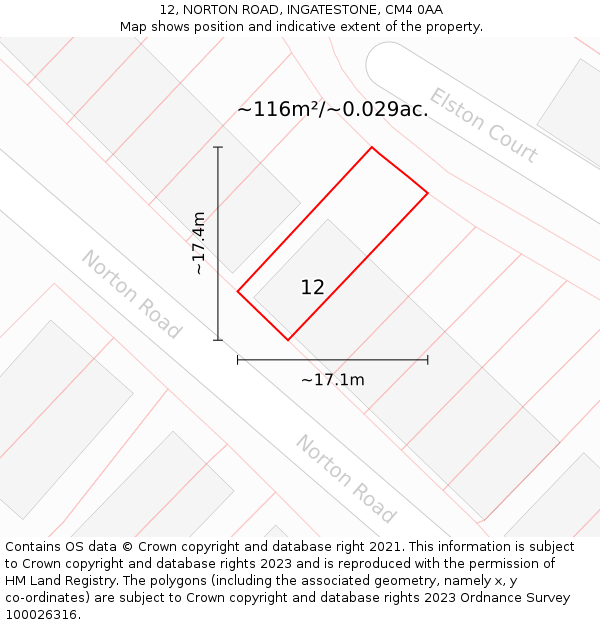 12, NORTON ROAD, INGATESTONE, CM4 0AA: Plot and title map
