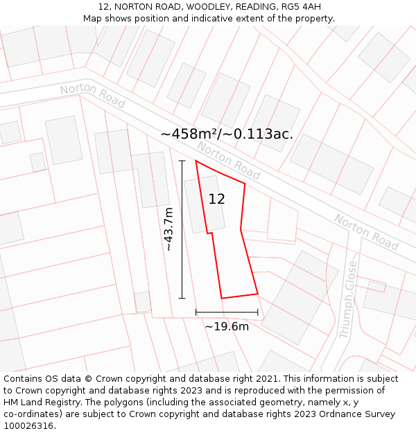 12, NORTON ROAD, WOODLEY, READING, RG5 4AH: Plot and title map