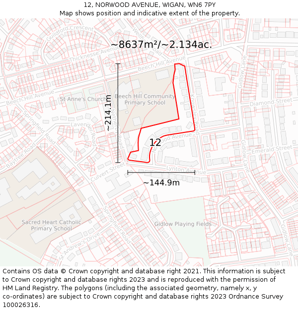 12, NORWOOD AVENUE, WIGAN, WN6 7PY: Plot and title map