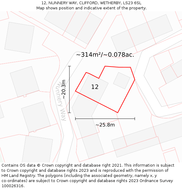 12, NUNNERY WAY, CLIFFORD, WETHERBY, LS23 6SL: Plot and title map