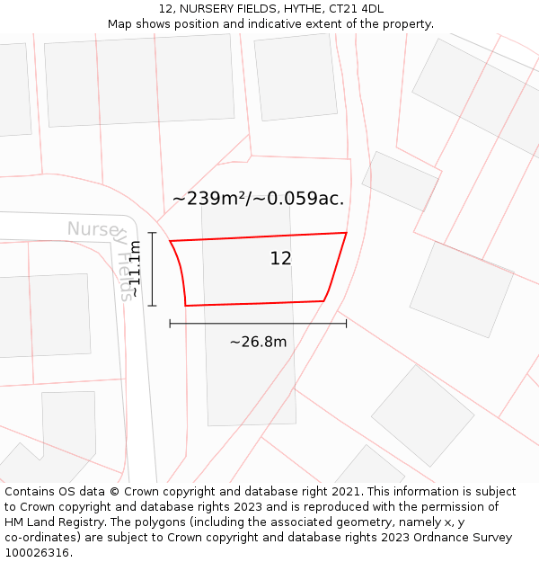 12, NURSERY FIELDS, HYTHE, CT21 4DL: Plot and title map