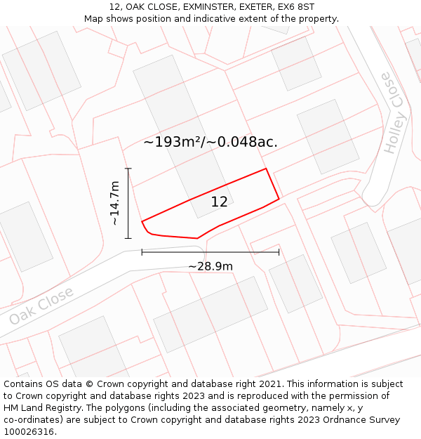 12, OAK CLOSE, EXMINSTER, EXETER, EX6 8ST: Plot and title map