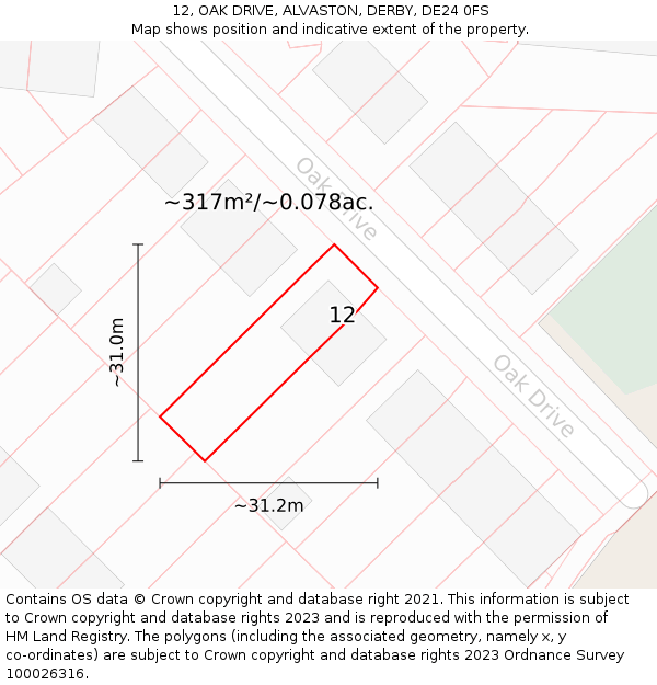 12, OAK DRIVE, ALVASTON, DERBY, DE24 0FS: Plot and title map