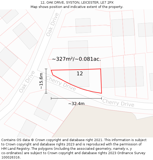 12, OAK DRIVE, SYSTON, LEICESTER, LE7 2PX: Plot and title map