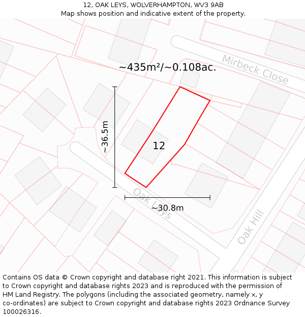 12, OAK LEYS, WOLVERHAMPTON, WV3 9AB: Plot and title map