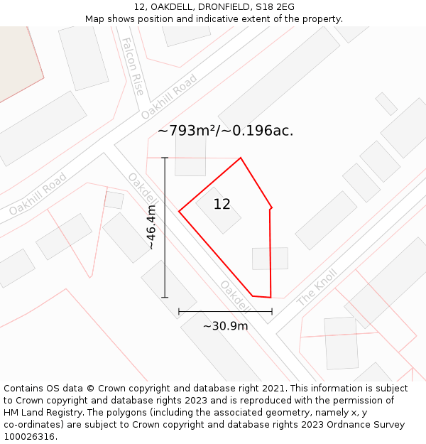 12, OAKDELL, DRONFIELD, S18 2EG: Plot and title map