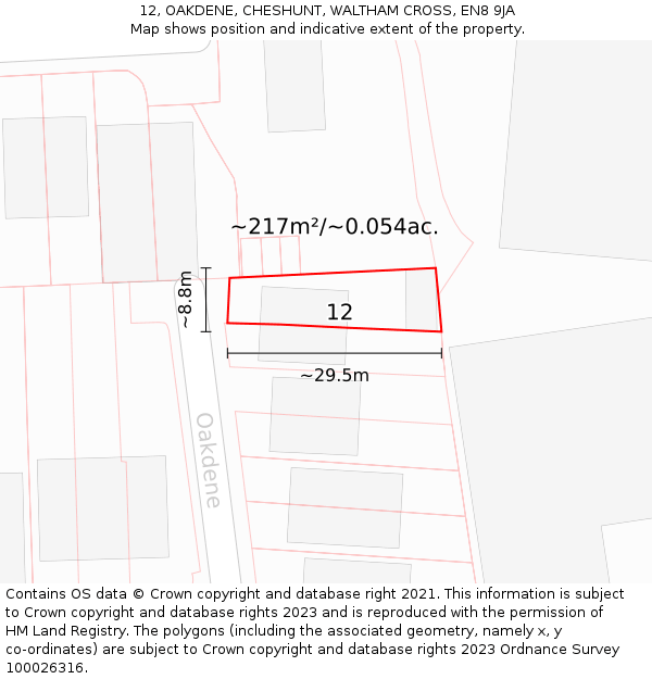 12, OAKDENE, CHESHUNT, WALTHAM CROSS, EN8 9JA: Plot and title map