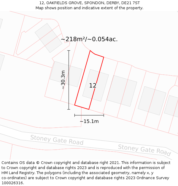 12, OAKFIELDS GROVE, SPONDON, DERBY, DE21 7ST: Plot and title map