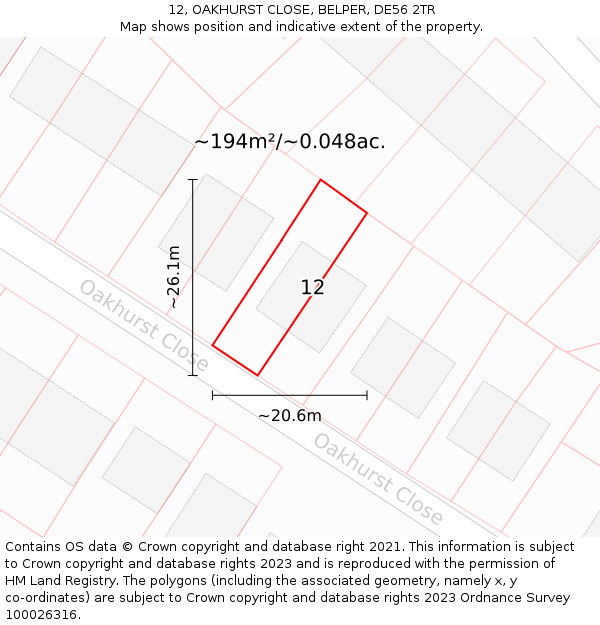 12, OAKHURST CLOSE, BELPER, DE56 2TR: Plot and title map