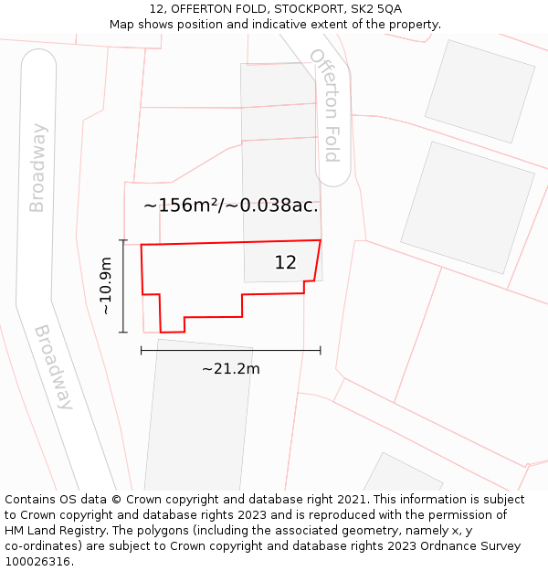 12, OFFERTON FOLD, STOCKPORT, SK2 5QA: Plot and title map