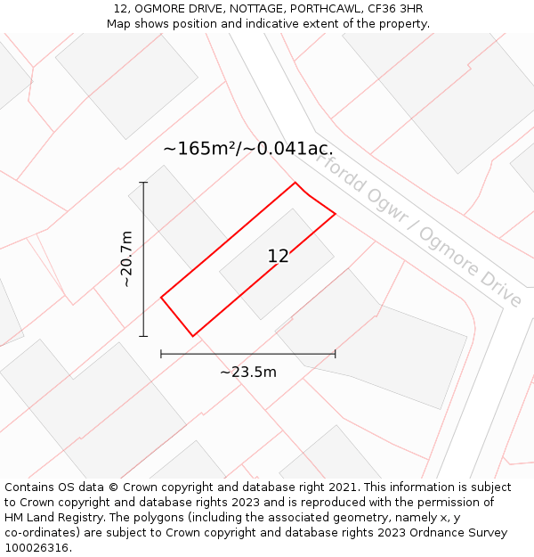 12, OGMORE DRIVE, NOTTAGE, PORTHCAWL, CF36 3HR: Plot and title map