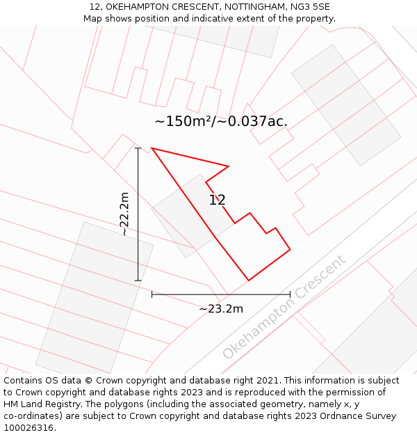 12, OKEHAMPTON CRESCENT, NOTTINGHAM, NG3 5SE: Plot and title map