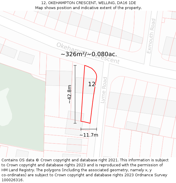 12, OKEHAMPTON CRESCENT, WELLING, DA16 1DE: Plot and title map