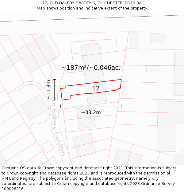 12, OLD BAKERY GARDENS, CHICHESTER, PO19 8AJ: Plot and title map