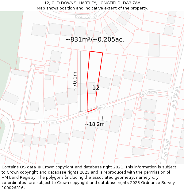 12, OLD DOWNS, HARTLEY, LONGFIELD, DA3 7AA: Plot and title map
