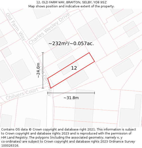 12, OLD FARM WAY, BRAYTON, SELBY, YO8 9SZ: Plot and title map