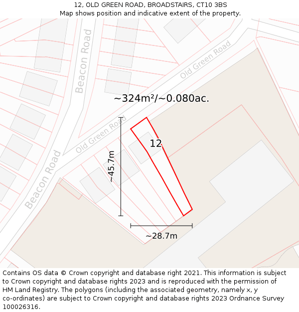 12, OLD GREEN ROAD, BROADSTAIRS, CT10 3BS: Plot and title map