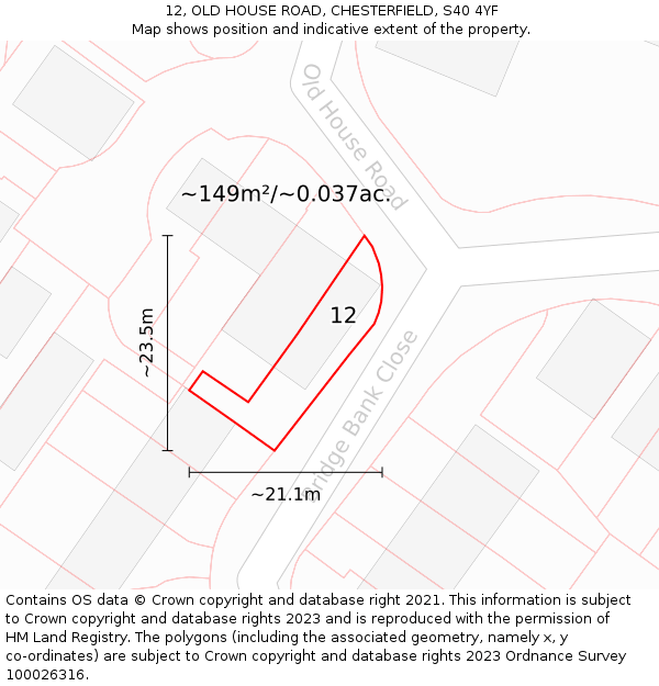 12, OLD HOUSE ROAD, CHESTERFIELD, S40 4YF: Plot and title map