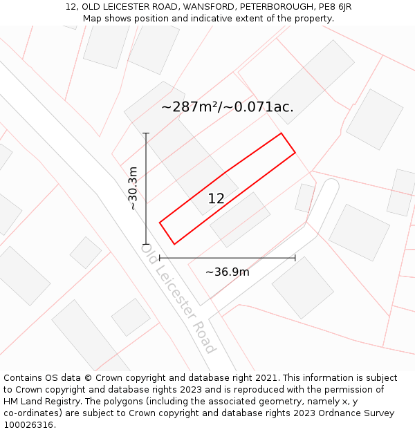 12, OLD LEICESTER ROAD, WANSFORD, PETERBOROUGH, PE8 6JR: Plot and title map
