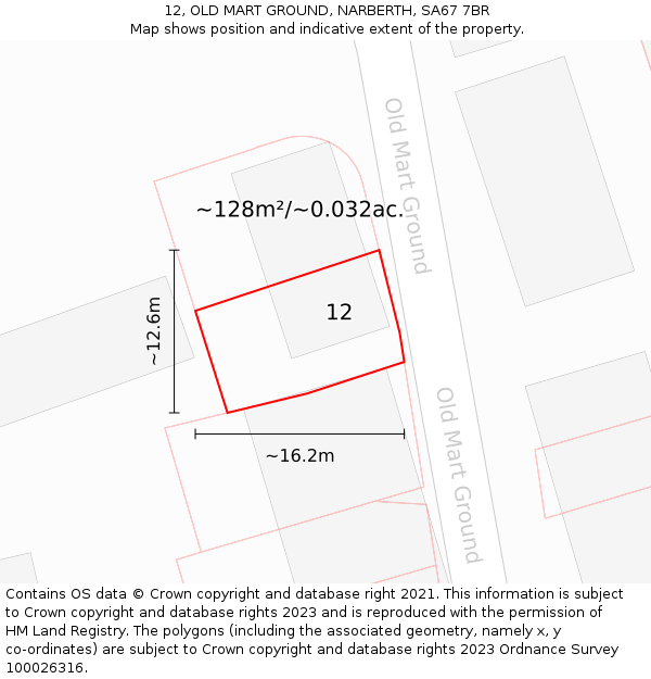 12, OLD MART GROUND, NARBERTH, SA67 7BR: Plot and title map