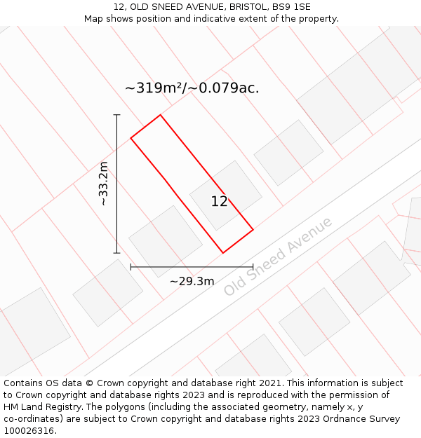 12, OLD SNEED AVENUE, BRISTOL, BS9 1SE: Plot and title map