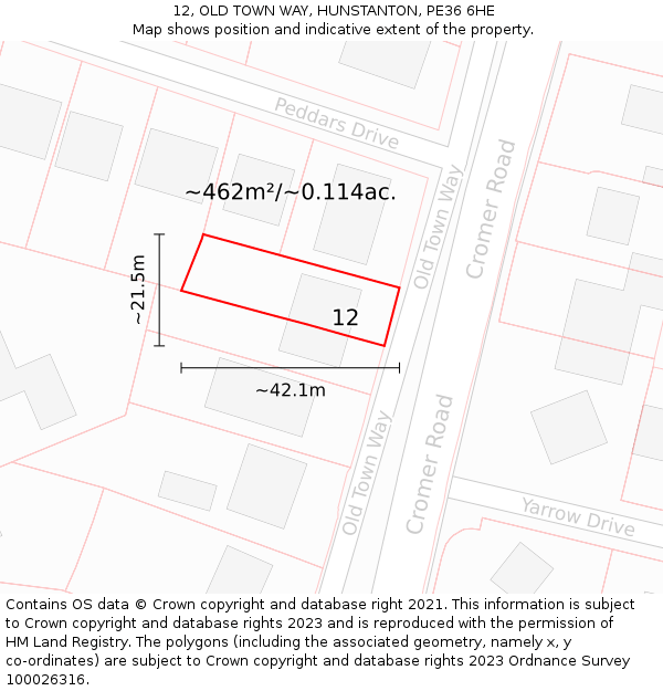12, OLD TOWN WAY, HUNSTANTON, PE36 6HE: Plot and title map