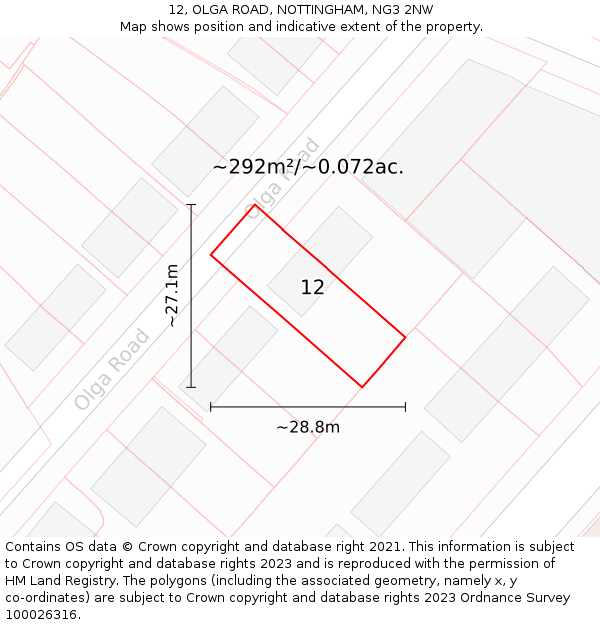 12, OLGA ROAD, NOTTINGHAM, NG3 2NW: Plot and title map
