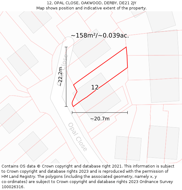 12, OPAL CLOSE, OAKWOOD, DERBY, DE21 2JY: Plot and title map