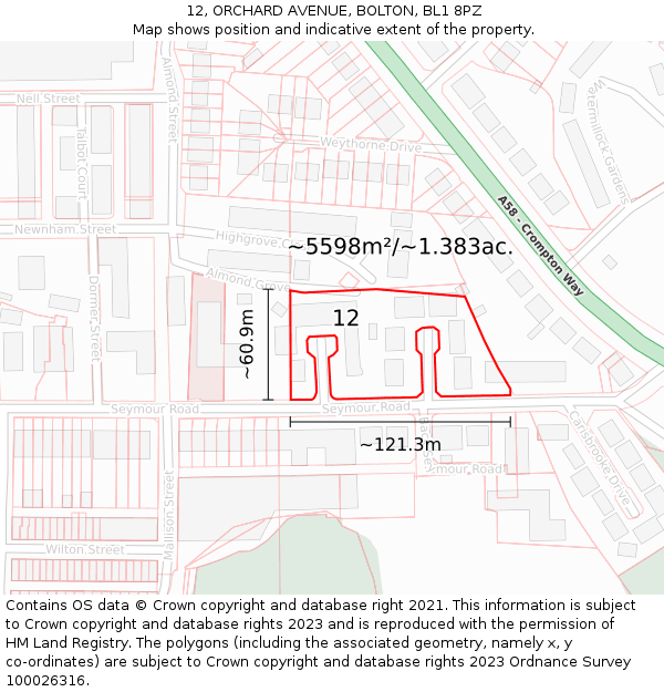 12, ORCHARD AVENUE, BOLTON, BL1 8PZ: Plot and title map
